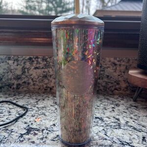 NWT Starbucks Holographic Iridescent Tall Tumbler with gold Straw